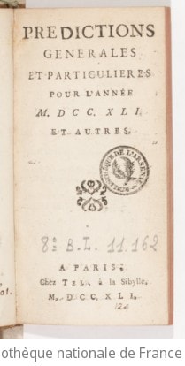 Cover of Predictions generales et particulieres pour l'année MDCCXLI et autres