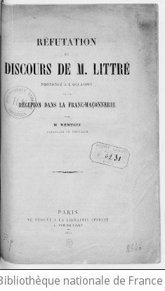 Cover of Réfutation du discours de M. Littré prononcé à l'occasion de sa récepion ["sic"] dans la franc-maçonnerie