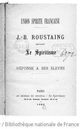 Cover of Union spirite française. J.-B. Roustaing devant le spiritisme. Réponse à ses élèves