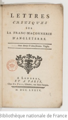 Cover of Lettres critiques sur la franc-maçonnerie d'Angleterre