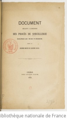 Cover of Document relatif à l'histoire des procès de sorcellerie dans le Haut-Rhin dans la seconde moitié du XVIe siècle
