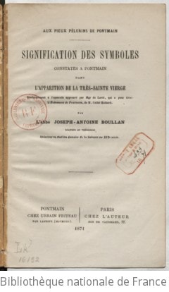 Cover of Signification des symboles constatés à Pontmain, dans l'apparition de la très sainte Vierge