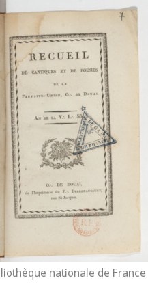 Cover of Recueil de cantiques et de poésies de la Parfaite Union O... de Douai