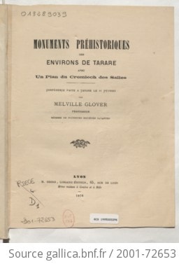 Cover of Monuments préhistoriques des environs de Tarare avec un plan du Cromlech des Salles
