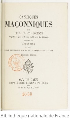 Cover of Cantiques maçonniques, par le F. F.-T. Jouenne, imprimés par ordre de la R. de Thémis