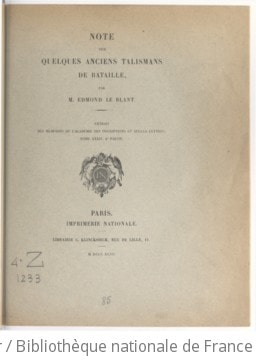 Cover of Note sur quelques anciens talismans de bataille