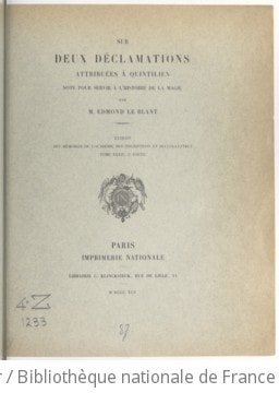 Cover of Sur deux déclamations attribuées à Quintilien