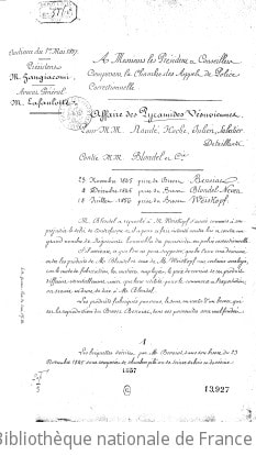 Cover of A Messieurs les président et conseillers composant la Chambre des appels de police correctionnelle. Affaire des pyramides vésuviennes. Pour MM. Naudé, Hoche, Julien, Sabatier, détaillants. Contre MM. Blondel et Cie 23 novembre 1845, prise de brevet Benoiat ; 4 décembre 1845, prise du brevet Blondel-Neveu ; 18 juillet 1856, prise du brevet Weiskopf