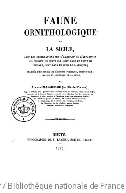 Cover of Faune ornithologique de la Sicile avec des observations sur l'habitat ou l'apparition des oiseaux de cette île, soit dans le reste de l'Europe, soit dans le Nord de l'Afrique
