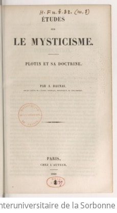 Cover of Études sur le mysticisme. Plotin et sa doctrine, par A. Daunas