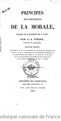 Cover of Principes métaphysiques de la morale (2e édition, augmentée