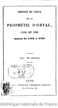 Cover of Origine du texte de la prophétie d'Orval, d'après sept copies datant de 1792 à 1794