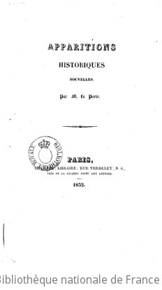 Cover of Apparitions historiques, nouvelles, par M. La Porte