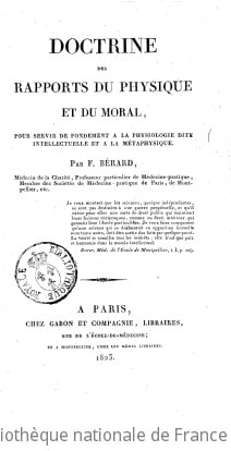 Cover of Doctrine des rapports du physique et du moral , pour servir de fondement à la métaphysique, par F. Bérard