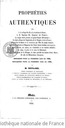 Cover of Prophéties authentiques sur S.S. le pape Pie IX et la révolution de Rome ; S.M. Napoléon III