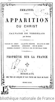 Cover of Apparition du Christ au calvaire de Verdelais, près Bordeaux... Prophétie sur la France