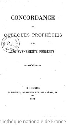 Cover of Concordance de quelques prophéties sur les événements présents