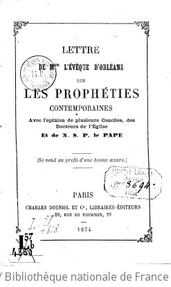 Cover of Lettre de Mgr l'évêque d'Orléans sur les prophéties contemporaines