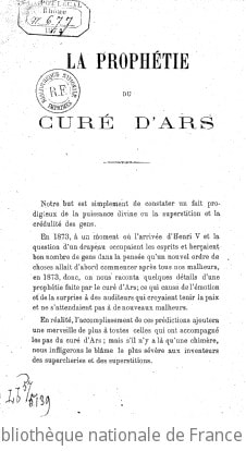 Cover of La prophétie du curé d'Ars