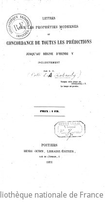 Cover of Lettres sur les prophéties modernes et concordance de toutes les prédictions jusqu'au règne de Henri V inclusivement , par E.-A. (Chabauty.)