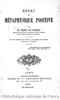 Cover of Essai de métaphysique positive