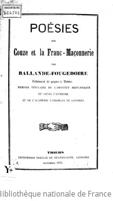 Cover of Poésies sur Couze et la Franc-Maçonnerie, par Ballande-Fougedoire