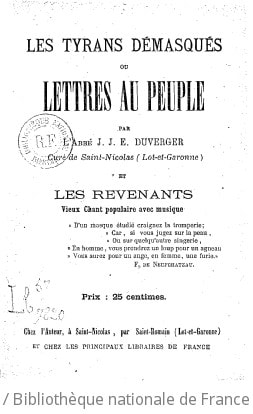 Cover of Les tyrans démasqués ou Lettres au peuple ; et Les revenants
