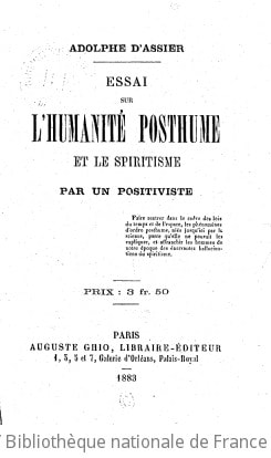 Cover of Essai sur l'humanité posthume et le spiritisme par un positiviste