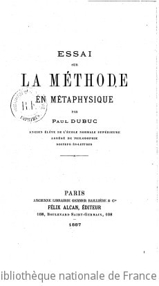 Cover of Essai sur la méthode en métaphysique