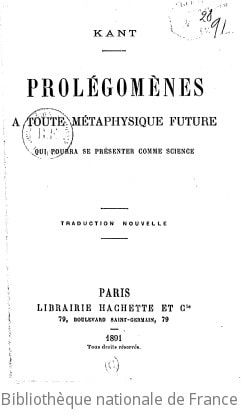 Cover of Prolégomènes a toute métaphysique future qui pourra se présenter comme science