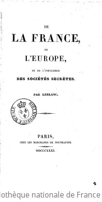 Cover of De la France, de l'Europe, et de l'influence des sociétés secrètes
