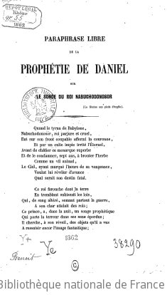 Cover of Paraphrase libre de la prophétie de Daniel sur le songe du roi Nabuchodonosor