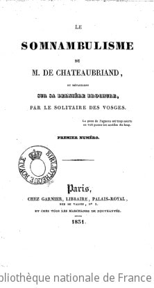 Cover of Le somnambulisme de M. de Chateaubriand, ou Réflexions sur sa dernière brochure
