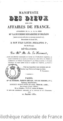 Cover of Manifeste des dieux sur les affaires de France