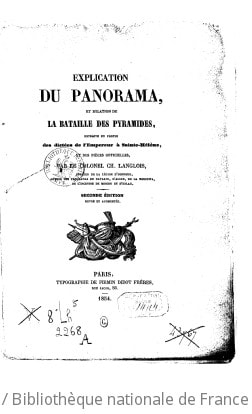 Cover of Explication du panorama, et relation de la Bataille des pyramides