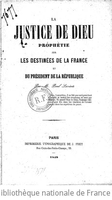 Cover of La Justice de Dieu, prophétie sur les destinées de la France et du Président de la République, par M. Paul Lecointe