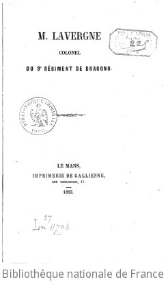 Cover of M. Lavergne, colonel du 9e régiment de dragons