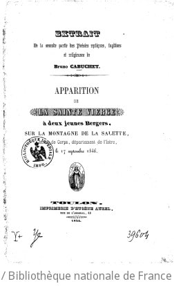 Cover of Apparition de la sainte Vierge à deux jeunes bergers, sur la montagne de la Salette... le 17 septembre 1846 (par Bruno Cabuchet)