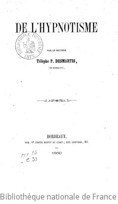 Cover of De l'Hypnotisme, par le Dr Télèphe P. Desmartis