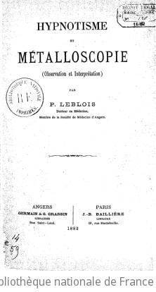 Cover of Hypnotisme et métalloscopie (observation et interprétation), par P. Leblois