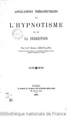 Cover of Applications thérapeutiques de l'hypnotisme et de la suggestion, par le Dr Henri Desplats