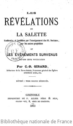 Cover of Les dernières révélations de la Salette