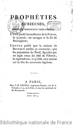 Cover of Prophéties curieuses, tirées de manuscrits très-anciens