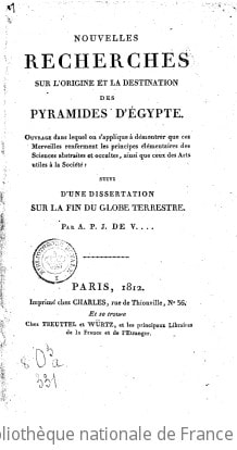 Cover of Nouvelles recherches sur l'origine et la destination des pyramides d'Égypte... ; suivi d'une Dissertation sur la fin du globe terrestre