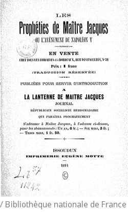 Cover of Les prophéties de maitre Jacques, ou L'avènement de Napoléon V