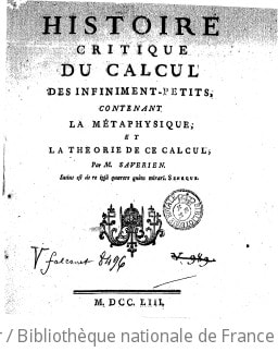 Cover of Histoire critique du calcul des infiniment-petits, contenant la métaphysique et la théorie de ce calcul , par M. Savérien
