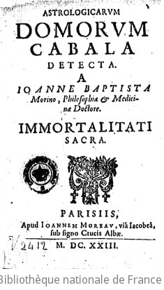 Cover of Astrologicarum domorum cabala detecta a Joanne Baptista Morino