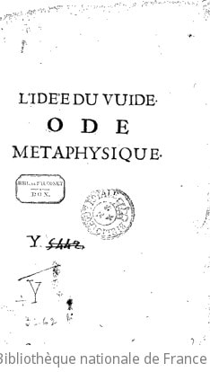 Cover of L'idée du vuide, ode metaphysique