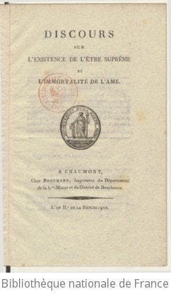 Cover of Discours sur l'existence de l'Être suprême et l'immortalité de l'âme