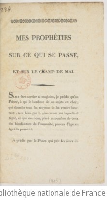 Cover of Mes prophéties sur ce qui se passe, et sur le Champ de mai